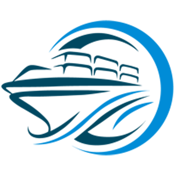 Stylized logo of a cruise ship with a blue crescent behind it.