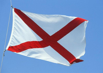 Shipping to Hawaii 2 Flag with a red diagonal cross on a white background waving in the sky.