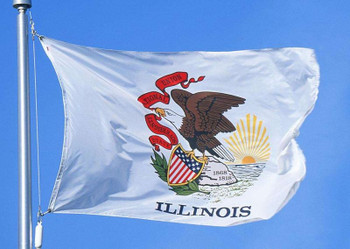 The flag of Illinois featuring a bald eagle and state symbols on a light blue background.