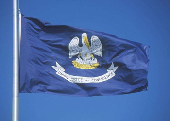 Flag of Louisiana featuring a pelican and her chicks.