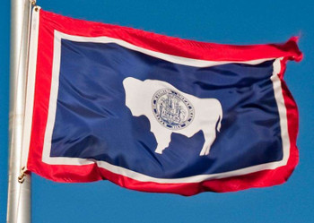 Wyoming state flag featuring a bison with the state seal.